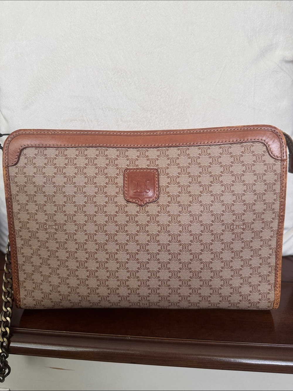 Celine Tan Brown Triomphe Messenger Bag